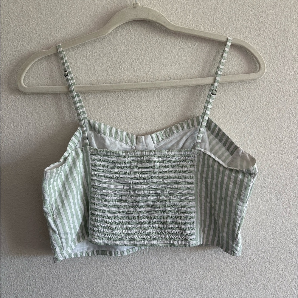 Anthropologie Bustier Cropped Tank Top Women’s Small Stripes White/Green Cotton - Picture 7 of 9
